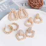 Korean Custom Fashion Jewelry Daily Wear Stud Geometric Pearl Dangle Earrings For Ladies Jeweries And Earing